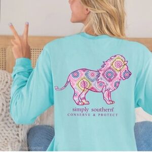 Simply Southern Aqua Long Sleeve Tee with Pink Lion Design